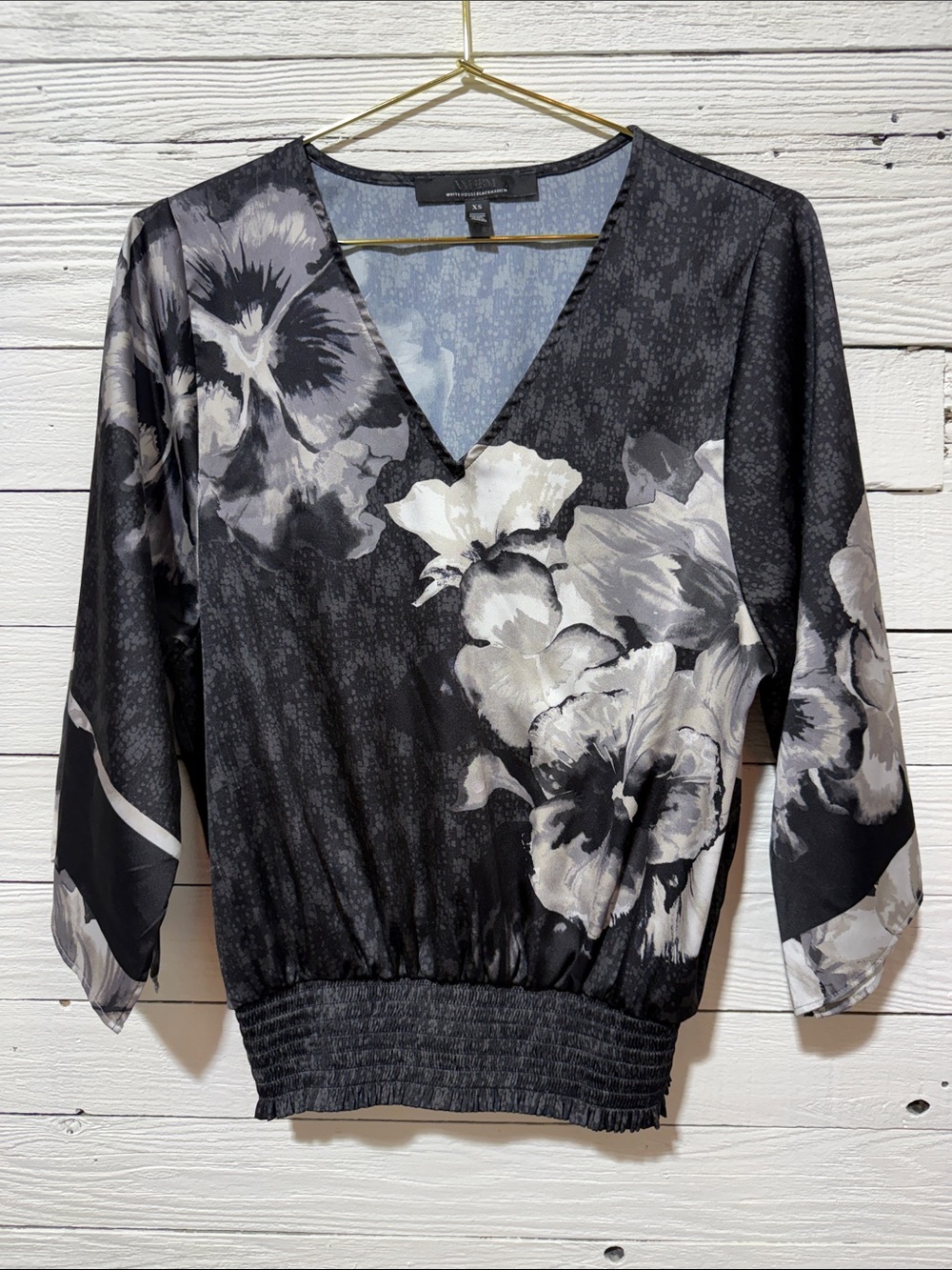 White House Black Market Black & Light Blue Patterned Top